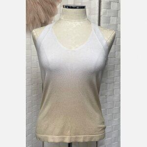 ecru Knit Sleeveless White Beige Ombre Stretch Tank Top V Neck Size S FX3